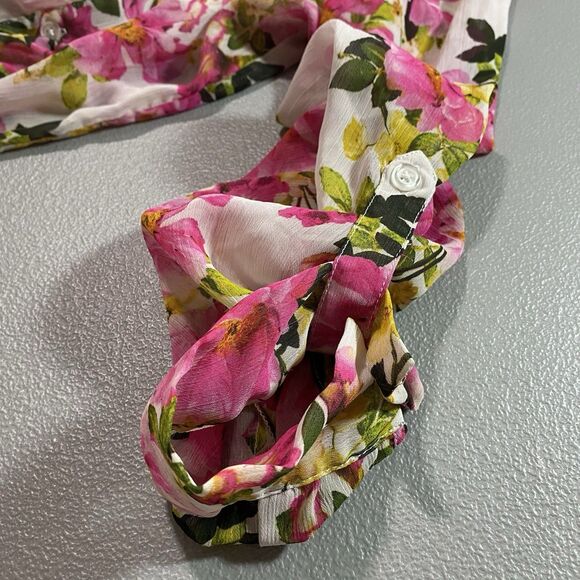 KUT FROM THE KLOTH Sheer Blouse Floral Button Roll Tab Long Sleeve Womens L Pink - Picture 10 of 12